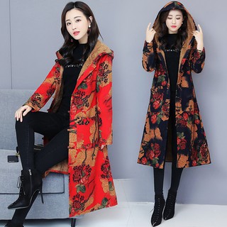 Áo Khoác Cotton Phối Nhung Dày Dặn Ấm Áp Kiểu Retro Cho Nữ