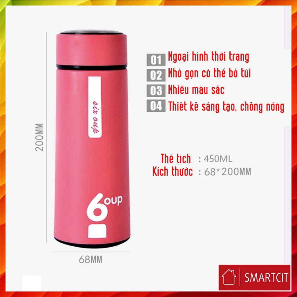 Bình nước thủy tinh bọc nhựa 450ml - bình màu 6UP