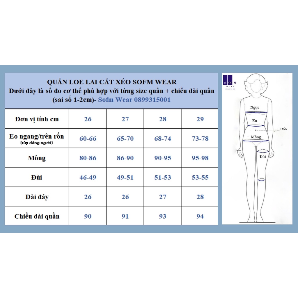 Quần Jean Ống Loe Lai Xéo 92cm Sofm