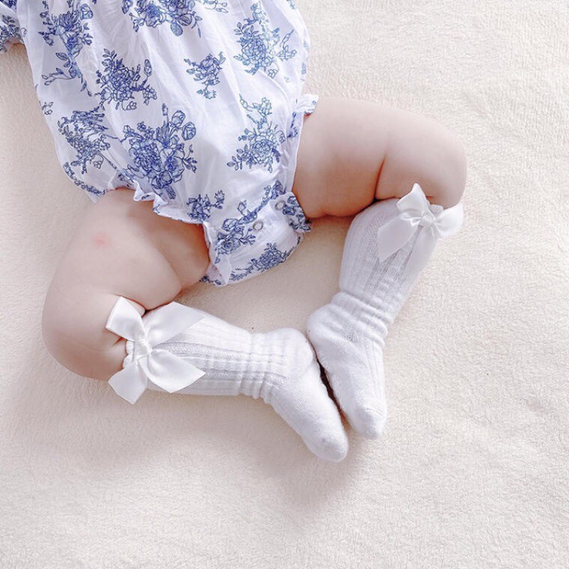 Tất Cổ dài Kids Socks đính Nơ chống trơn trượt cho bé gái TCC5