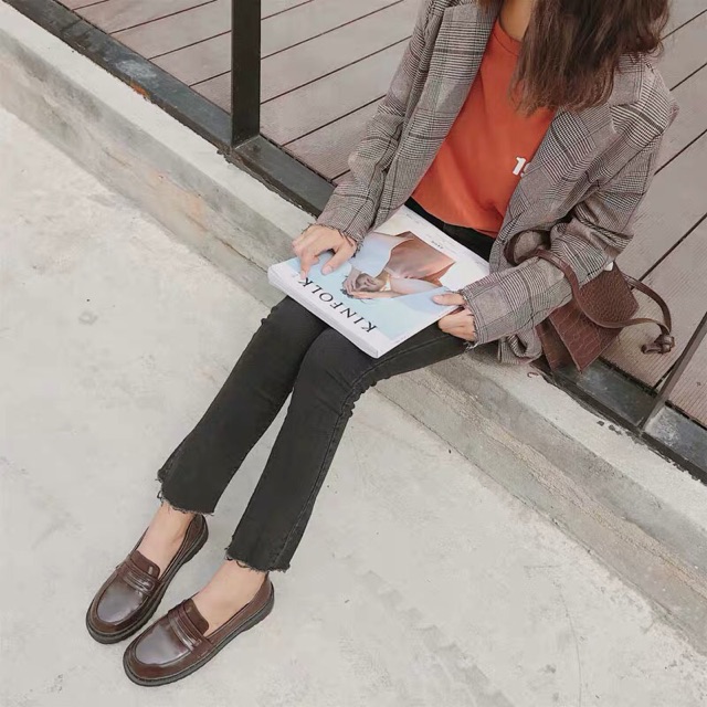 (Sẵn 37) GL10- Giày Loafer Style Hàn Quốc mũi tròn thanh lịch