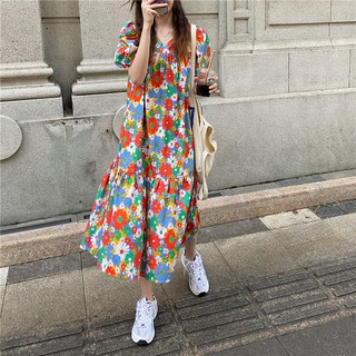 (ORDER) Váy hoa nhiều màu tranh vẽ dáng babydoll dập viền style vintage Hàn Quốc