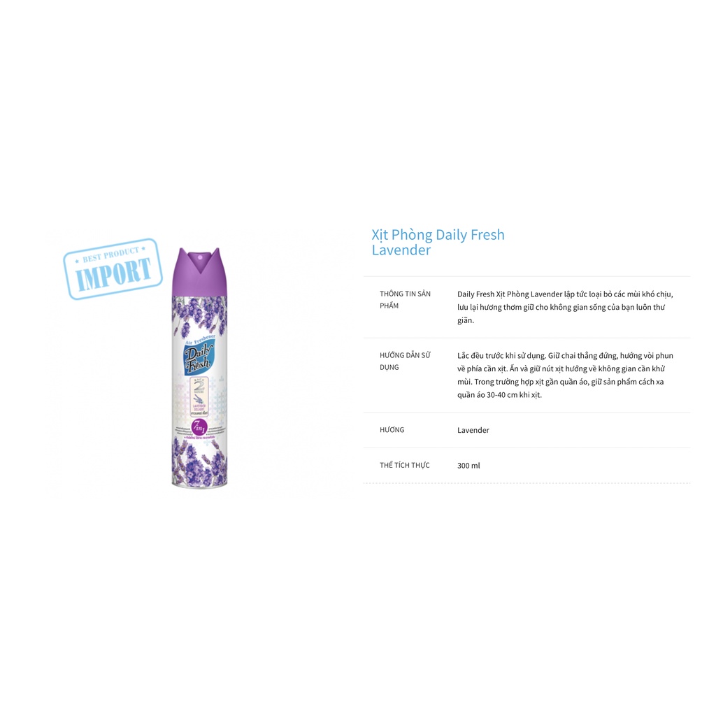 Xịt Phòng Oasis Mới thay thế dòng Daily Fresh Cũ Lavender 320ml hương thơm sang trọng cải tiến cao cấp thơm lâu dài