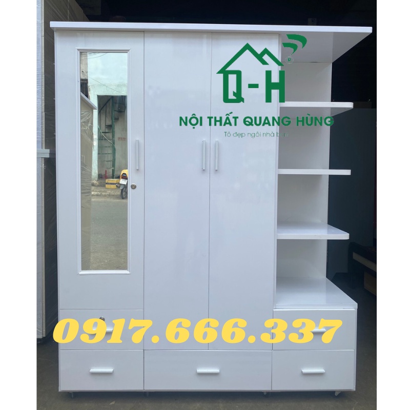 TỦ QUẦN ÁO NHỰA ĐÀI LOAN 1M8X1M4 CÓ KỆ + KÍNH NGOÀI MÀU TRẮNG
