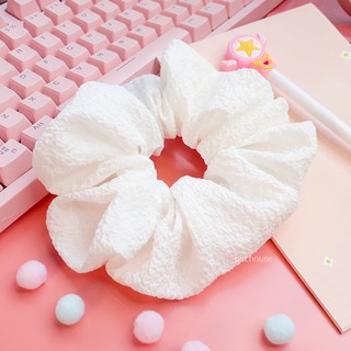 Scrunchies chun cột tóc màu trắng vải nhăn hàng đẹp siêu bồng bềnh