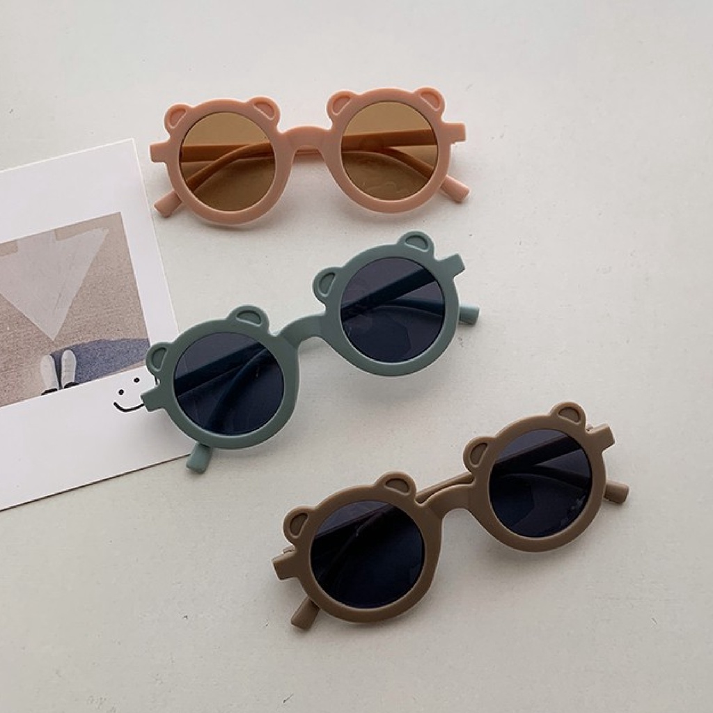 Kính Mát Gọng Tròn Chống Tia Uv Thiết Kế Tai Gấu Xinh Xắn Cho Bé Trai Bé Gái