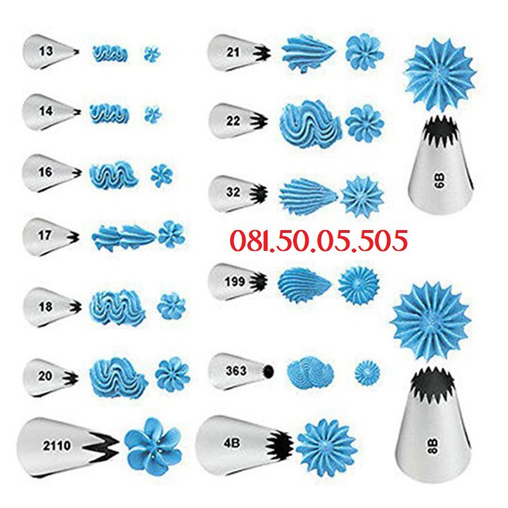 Bộ 24 đui bắt bông kem bằng thép không gỉ