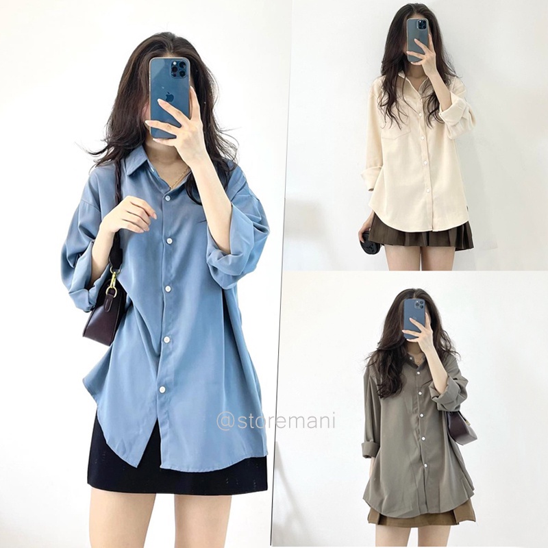 Áo sơ mi form rộng dài tay oversize kiểu công sở Hàn Quốc nhiều màu chất lụa không nhăn phiên bản mùa hè mặc mát