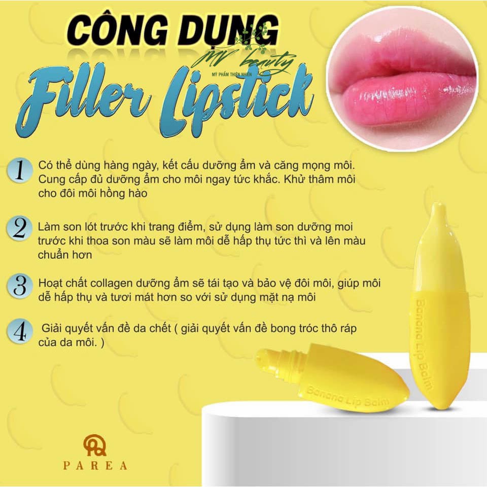 Son dưỡng khỏi thâm Filler Lipstick chuối, tặng son kem lì Parea  - MY VANS BEAUTY