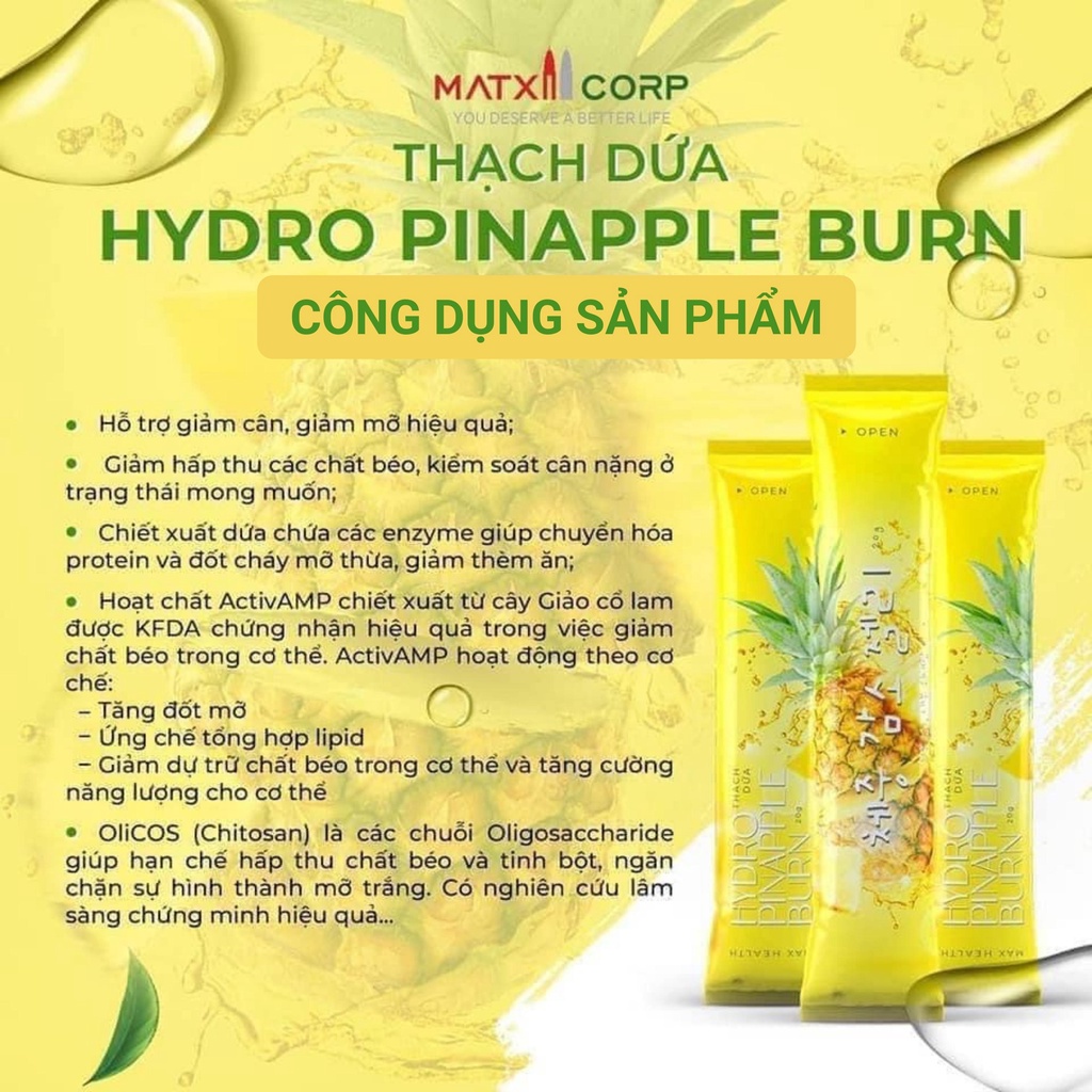 Thạch Dứa Hydro Pinapple Burn Giảm Cân Liệu Pháp An toàn Hiệu quả Từ Thiên Nhiên