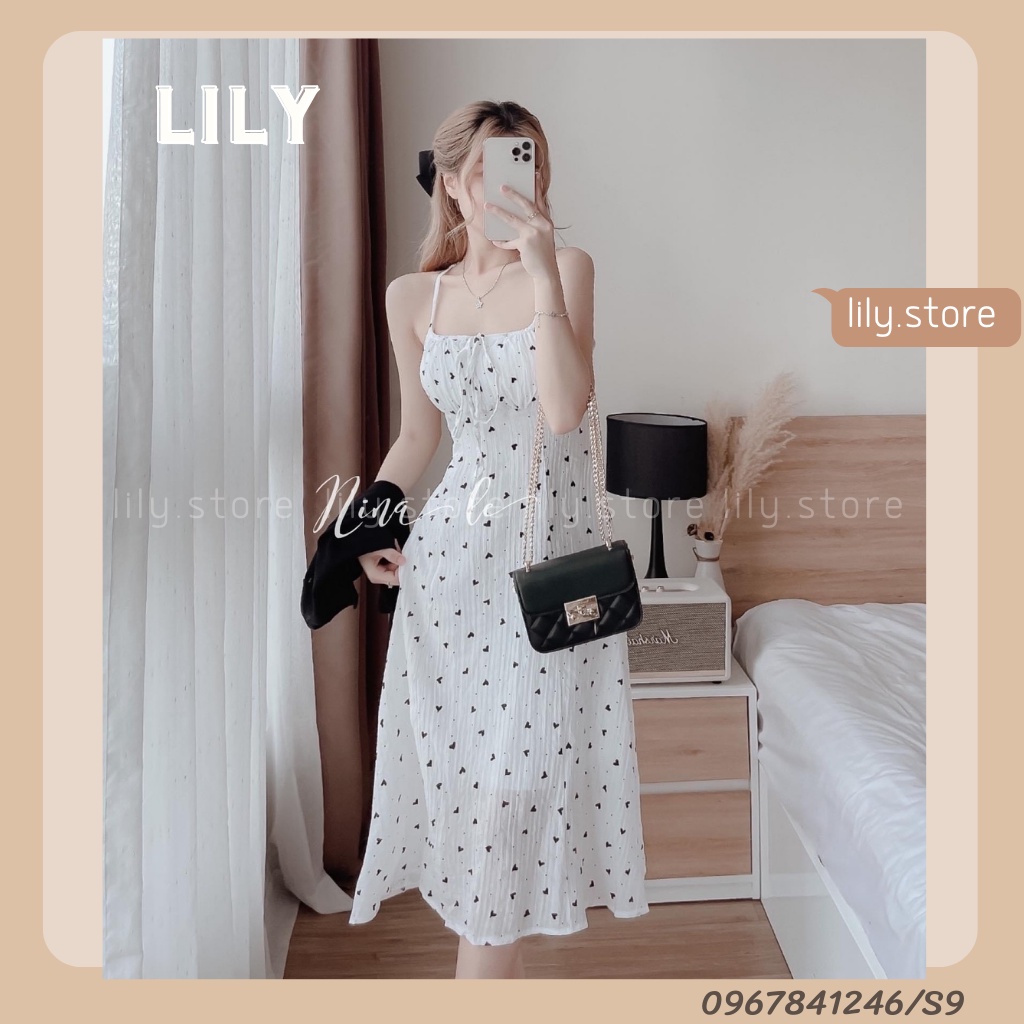 Set váy hai dây dáng dài mix áo len croptop tay dài, Đầm hai dây hoa nhí mix croptop len tăm size S/M S9 LILY