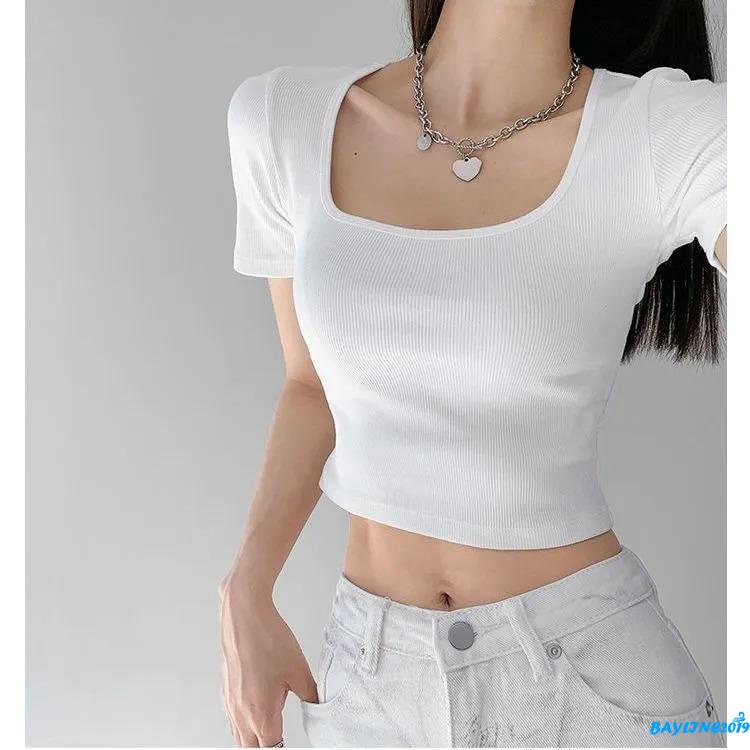 Áo Dệt Kim Tay Ngắn Cổ Chữ U Màu Sắc Trơn Thiết Kế Thoáng Khí Thời Trang Mùa Hè Cho Nữ