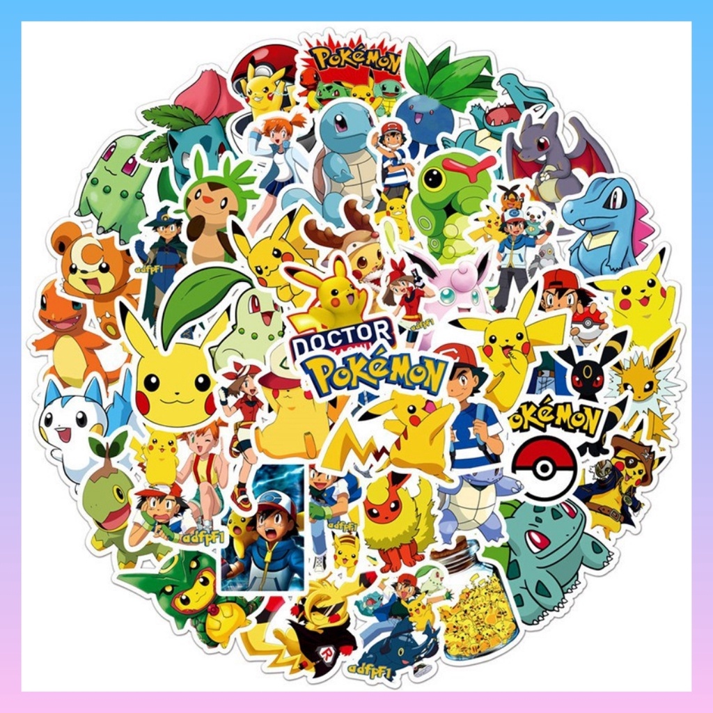 Set 80 Nhãn Dán Pokemon Sticker Hoạt Hình Đáng Yêu Chống Thấm Nước Trang Trí Mũ Bảo Hiểm, Laptop, Điện Thoại, Guitar