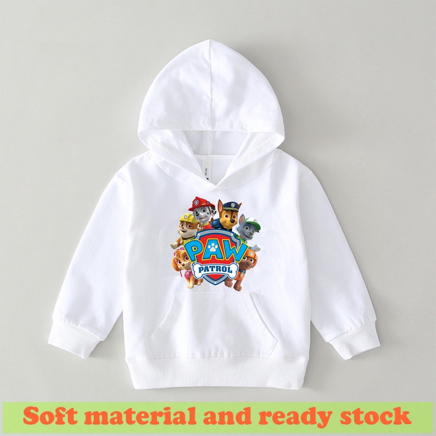 Áo Hoodie màu trắng in hình paw patrol đội chó cứu hộ đủ size cho bé trai bé gái