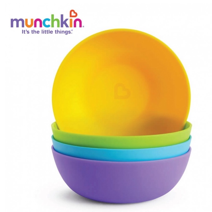 Bộ 4 bát Munchkin ăn dặm trẻ nhỏ Bát tô cỡ lớn màu vàng xanh tím xanh dương