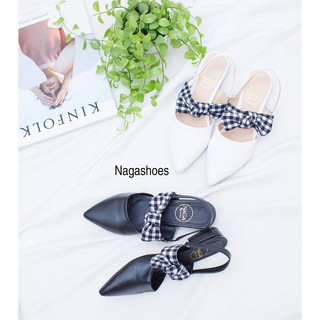 Búp Bê NAGASHOES Mũi Nhọn Nơ Caro NAB21