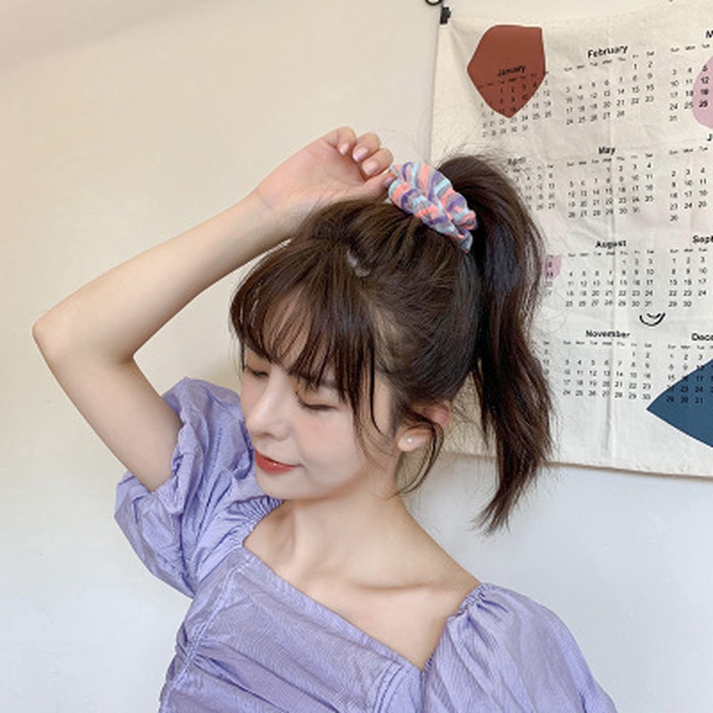 Dây buộc tóc cao su ruột lớn co giãn phối vải lưới chiffon màu cầu vồng xinh xắn cho nữ