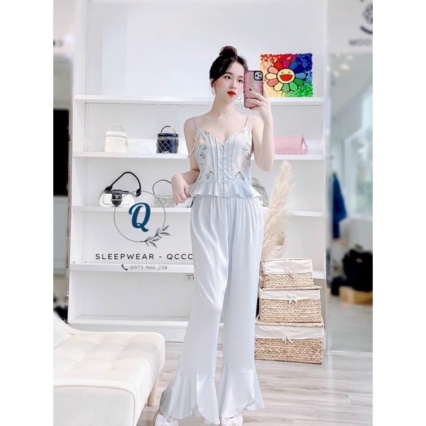 Đồ Bộ Mặc Nhà Pijama Nữ Cộc Dài Tay Cao Cấp - Đồ Ngủ Lụa Quảng Châu