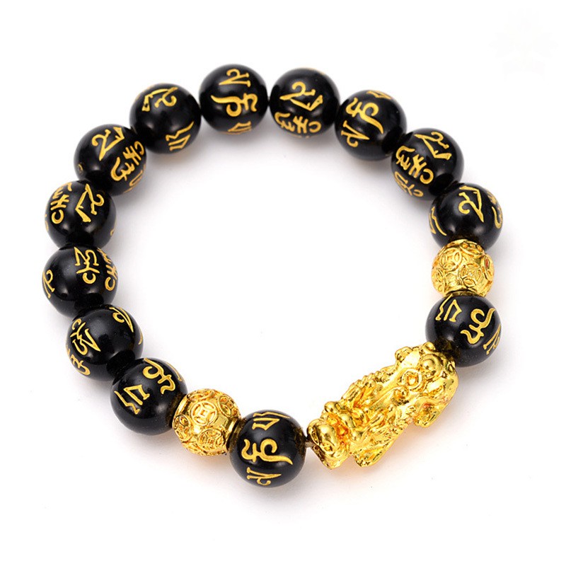 CHARMS Vòng Tay Chuỗi Hạt Đá Obsidian Màu Vàng Đồng Cho Nam