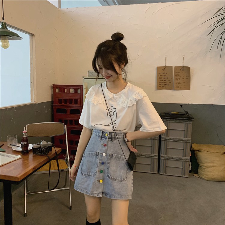 Xiaozhainv Chân Váy Denim Lưng Cao Phong Cách Hàn Quốc | BigBuy360 - bigbuy360.vn