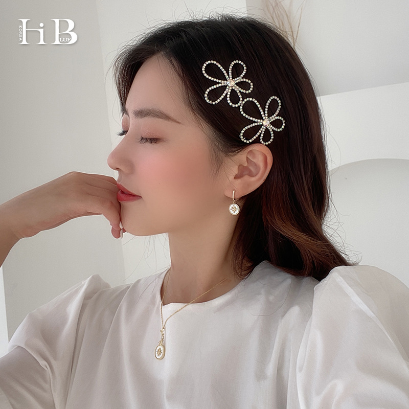 Kẹp tóc hình hoa đính đá nhiều màu sắc phong cách hàn quốc