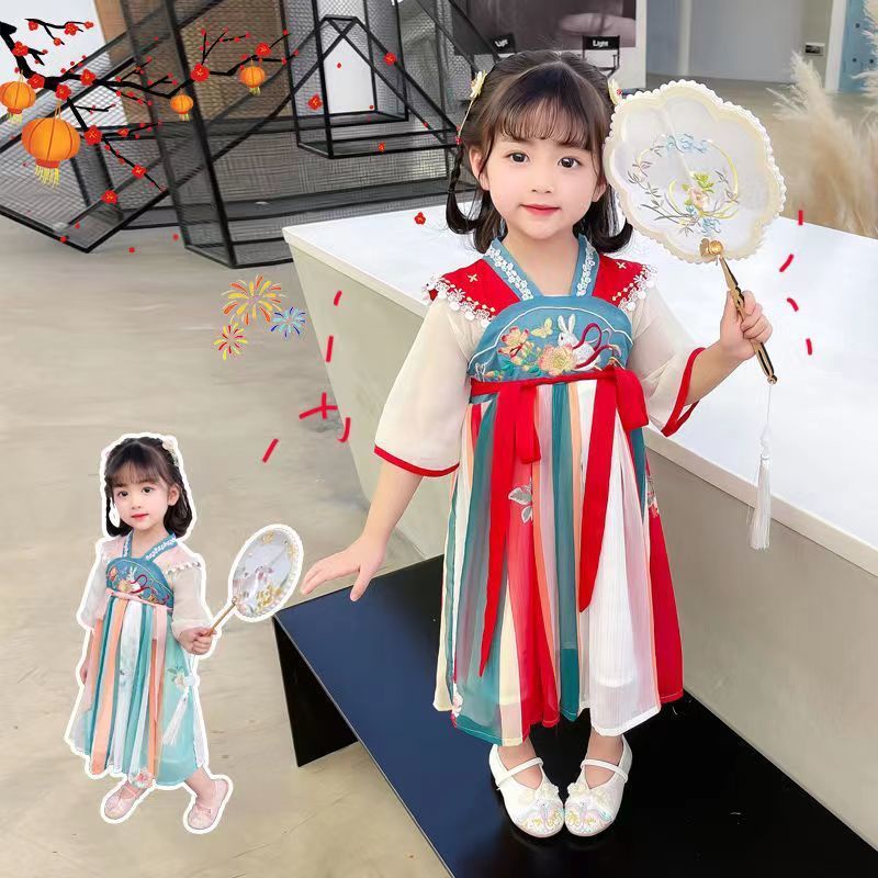 ❤️Quần Áo Trẻ Em Pippikids❤️ Đầm Công Chúa Hán Phục Chất Liệu Chiffon Phong Cách Trung Hoa Cổ Điển Cho Bé Gái