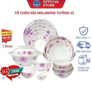 Mua Bộ tô chén bát dĩa nhựa Melamine Anper chất liệu nhựa cao cấp kiểu dáng hoa Tường Vi sang trọng an toàn sức khỏe