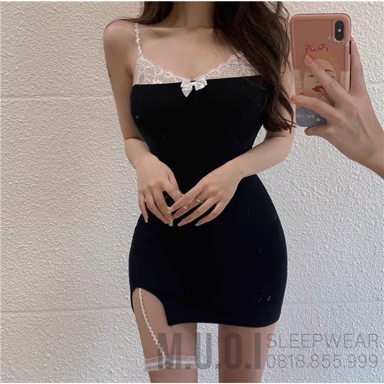 [FREESHIP] Váy ngủ sexy Quảng Châu - Sx 57 Váy ngủ sexy thun lạnh khoe body kèm chun đùi Muối sleepwear - hàng có sẵn