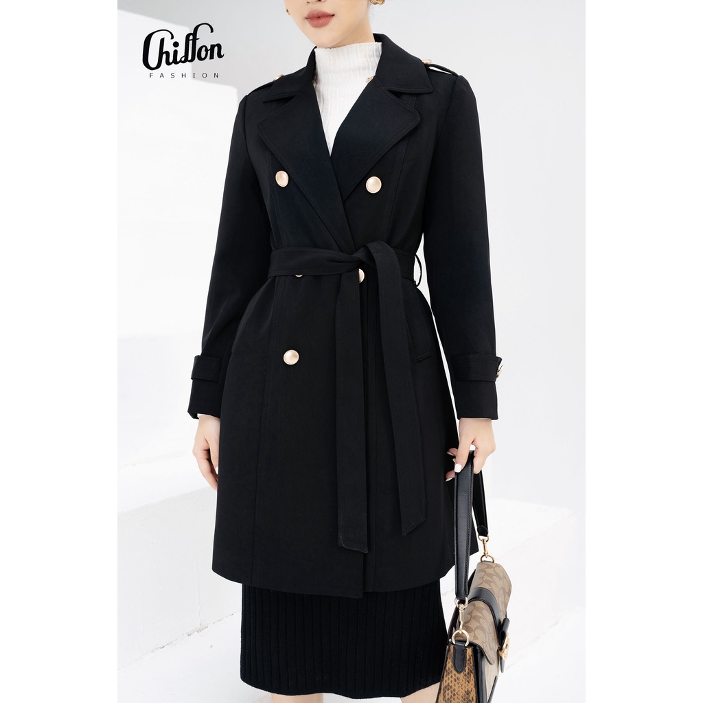 Áo măng tô cao cấp phối cúc đồng, áo khoác nữ đẹp thiết kế by Chiffon | BigBuy360 - bigbuy360.vn