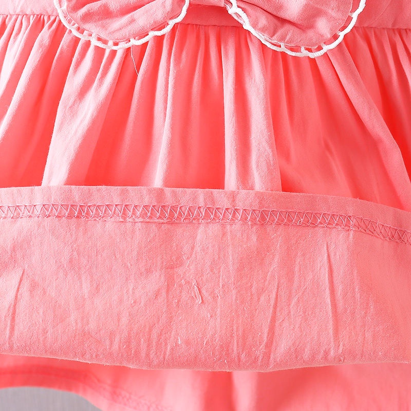 Đầm Công Chúa Bằng Cotton Tay Ngắn Thắt Nơ Phong Cách Hàn Quốc Thời Trang Mùa Hè Cho Bé Gái 0-4 Tuổi
