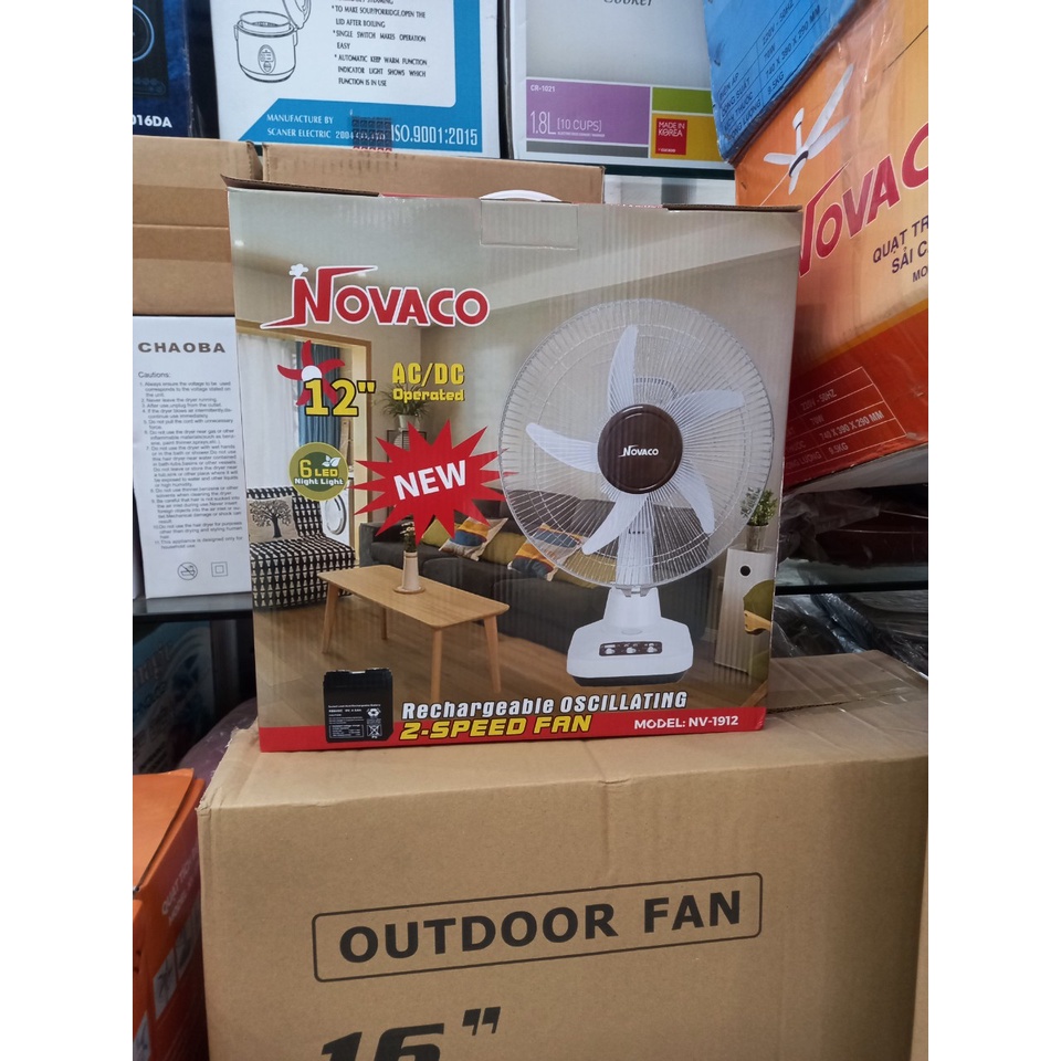 Quạt Tích NOVACO Chính Hãng Bảo Hành 6 Tháng, Chạy Liên Tục 8h, Có Đèn Led - Tặng Kèm Dây Sạc Ắc Quy