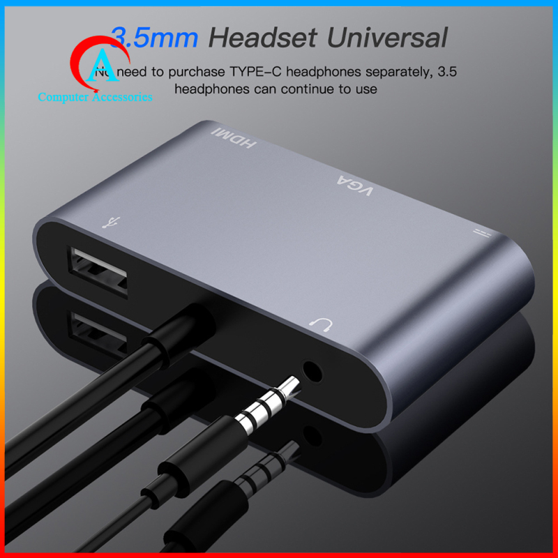 Bộ Chia Usb-C Type C Sang Hdmi Usb3.0 Pd Vga 3.5mm 5 Trong 1