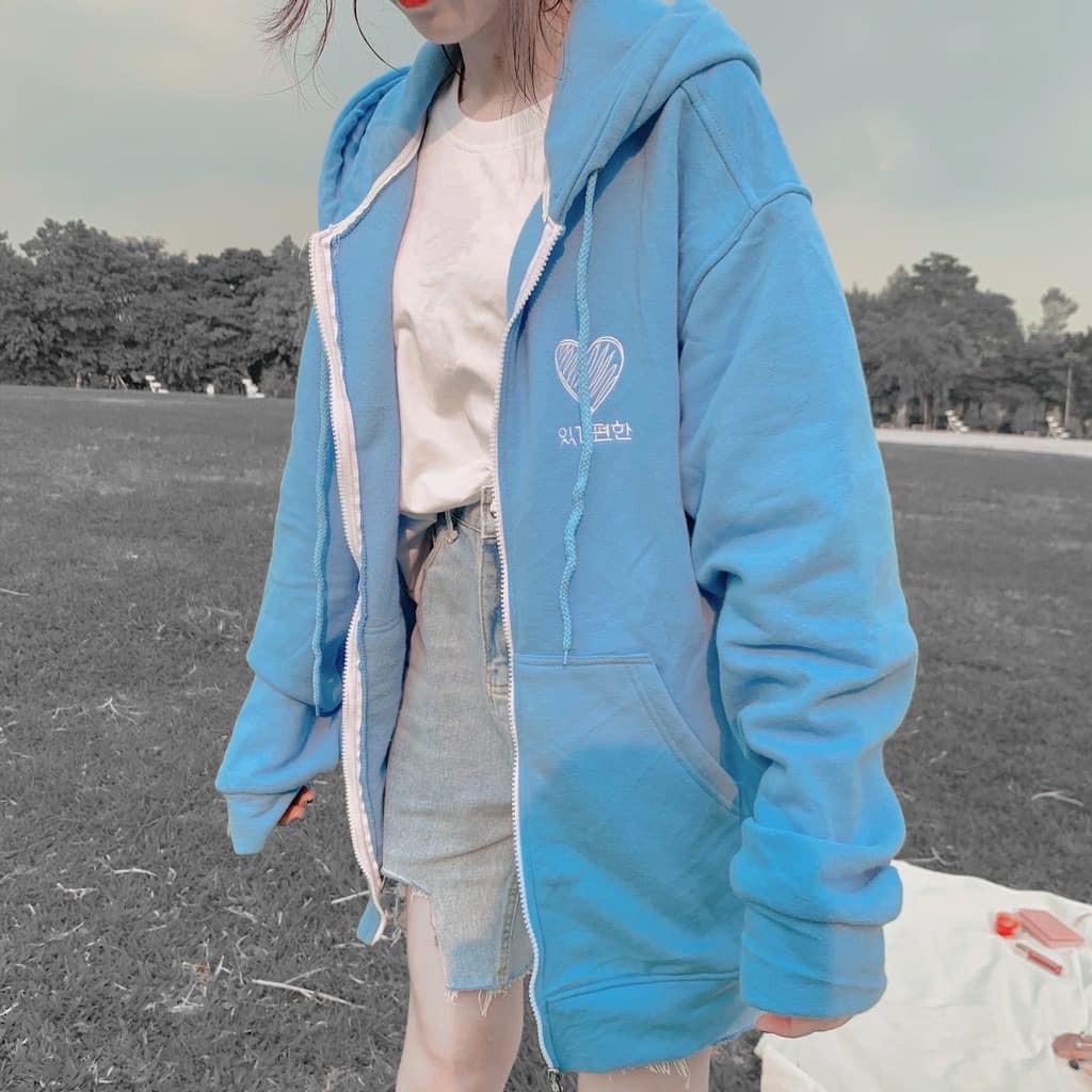 Khoác Nỉ Tim In Chữ Hàn, Hoodie dây kéo Ulzang | BigBuy360 - bigbuy360.vn