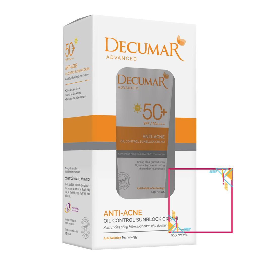 Kem chống nắng Decumar Advanced Sunblock 50gr kiểm soát nhờn cho da mụn