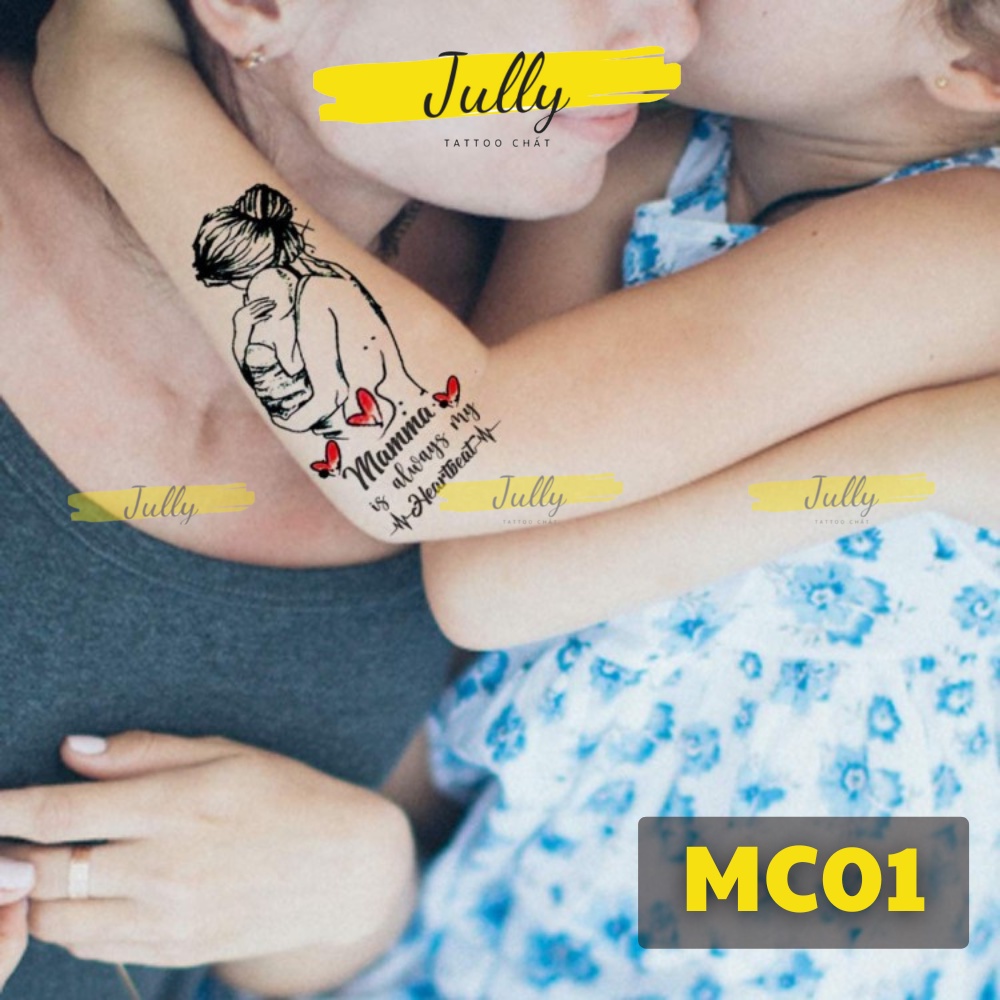 Hình xăm dán, xăm tạm thời mẹ ôm con, bồng con, mẹ đơn thân, singermom JULYY Tattoo chất