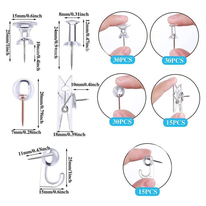 Bộ 120 Đinh Ghim Trong Suốt Kèm Hộp Đựng DIY Cho Nhà Trẻ/Trường Học