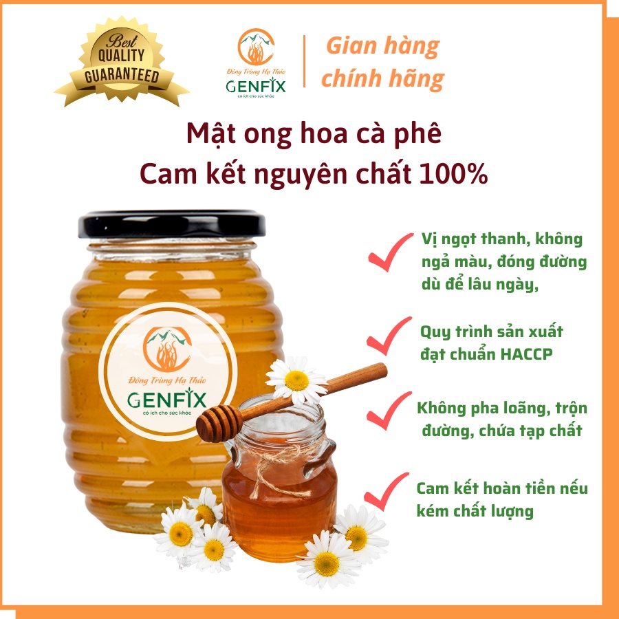 Mật ong rừng hoa cà phê Genfix, mật ong thiên nhiên nguyên chất, đặc sánh thơm ngon chai nhựa 1L, thủy tinh 200ML