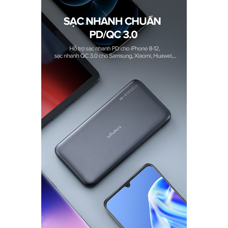 Pin Sạc Dự Phòng 10000mAh VIVAN VPB-N10 20W Quick Charge PD/QC 3.0- 2Output Hàng Chính Hãng Bảo Hành 12 Tháng 1 Đổi 1