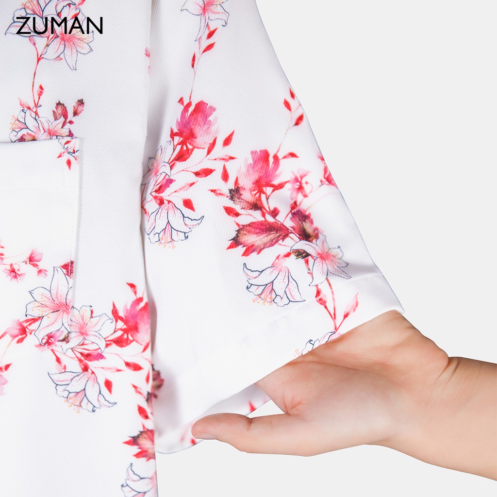 Áo sơ mi nam họa tiết tay ngắn Lilies Motifs Shirt ASM122  ZUMAN Chất lụa chéo cao cấp, form suông, thoáng mát