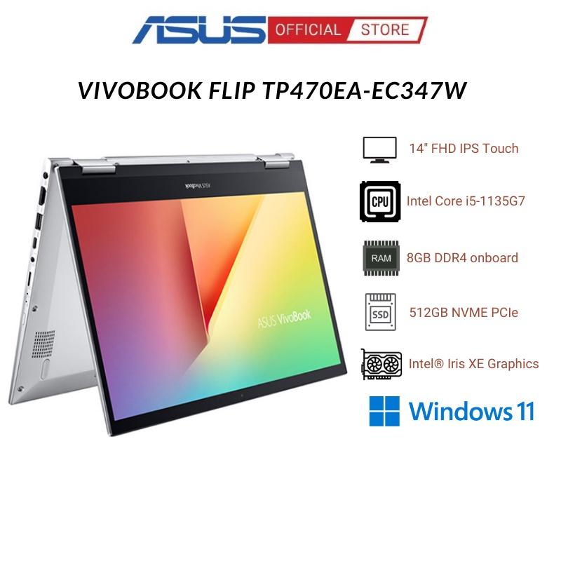 [Mã ELGAME22 giảm 10%] Laptop Asus VivoBook Flip 14 TP470EA-EC347W (Core i5-1135G7)