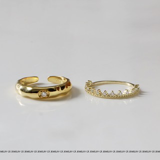 Nhẫn đôi nhẫn cặp nam nữ bạc s925 màu vàng đính đá Cá jewelry
