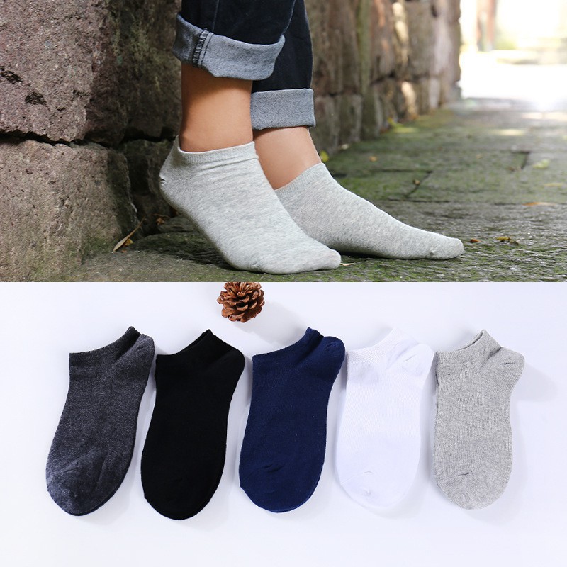 Vớ Cotton Cổ Ngắn Màu Trơn Thoáng Khí Cho Nam Nữ