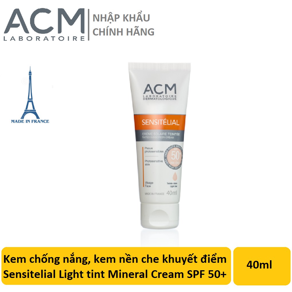 Kem chống nắng, kem nền che khuyết điểm Sensitelial Light tint Mineral Cream SPF 50+ 40ml