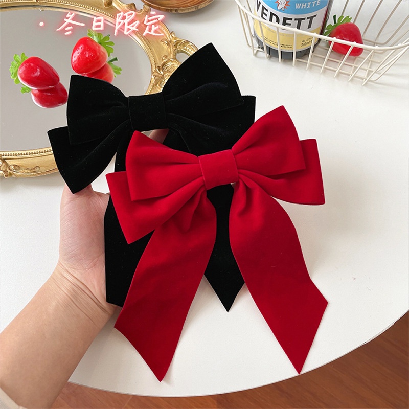 Cặp tóc, kẹp tóc nơ nhung sang chảnh màu đen, đỏ phong cách mã PK-028
