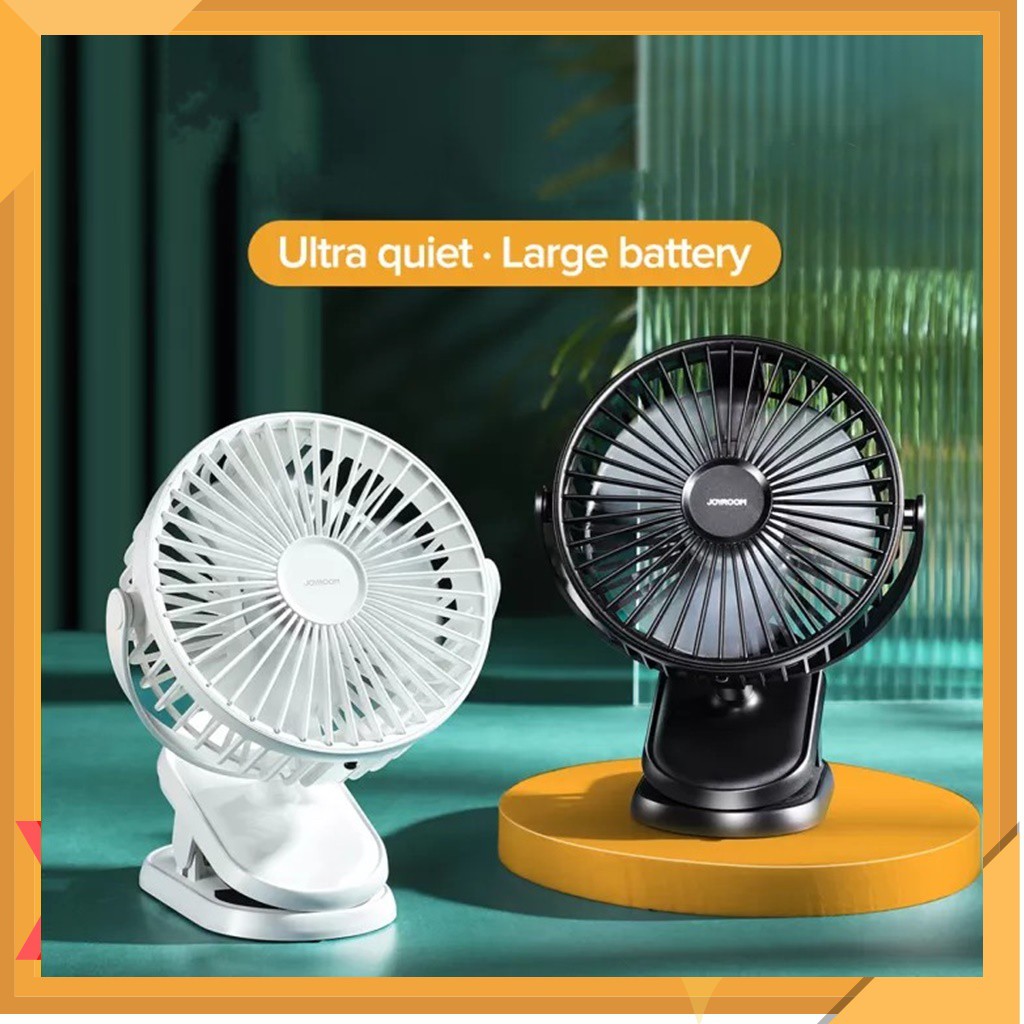 Quạt tích điện mini có chân đế kép, quạt usb để bàn văn phòng xoay 360 độ