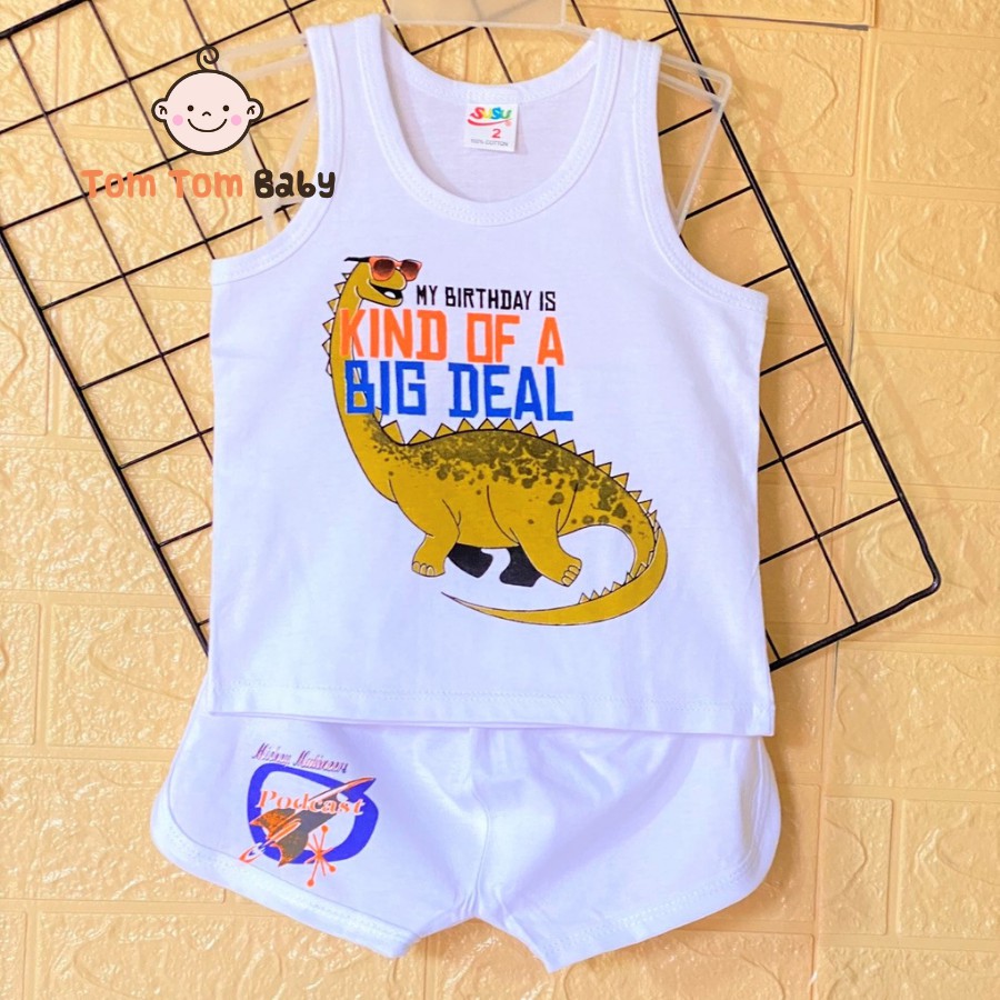 Bộ quần áo trẻ em thun cotton SUSU | Mẫu Ba lỗ Trắng viền trắng | Size 1-10 cho bé 5-25kg| Đồ bộ bé trai