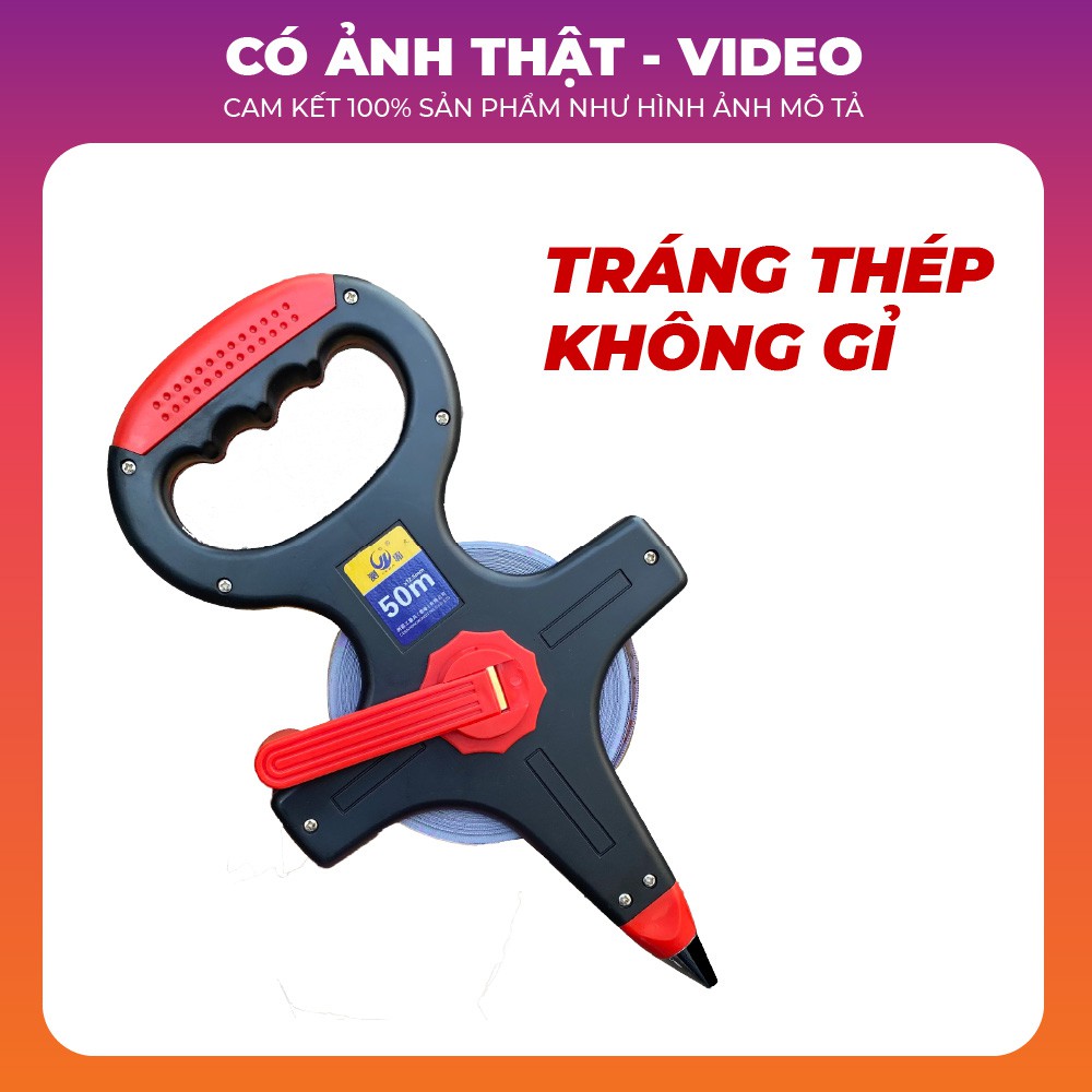 Thước thép cuộn CIBA ( Hàng Bosi nâng cấp ) 50m 🔥 Hàng chính hãng - Tráng thép không gỉ- Mẫu màu đỏ đen