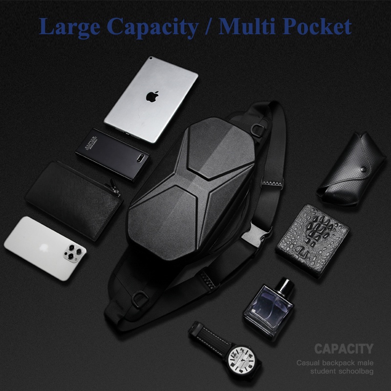 Túi bao tử OZUKO vỏ cứng chống thấm nước có cổng sạc USB dành cho nam | BigBuy360 - bigbuy360.vn