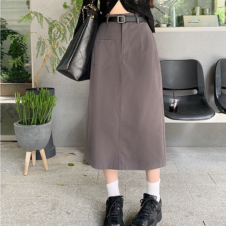 SUXI Chân Váy Dài Dáng Chữ A Lưng Cao Màu Sắc Đơn Giản Phong Cách Hàn Quốc