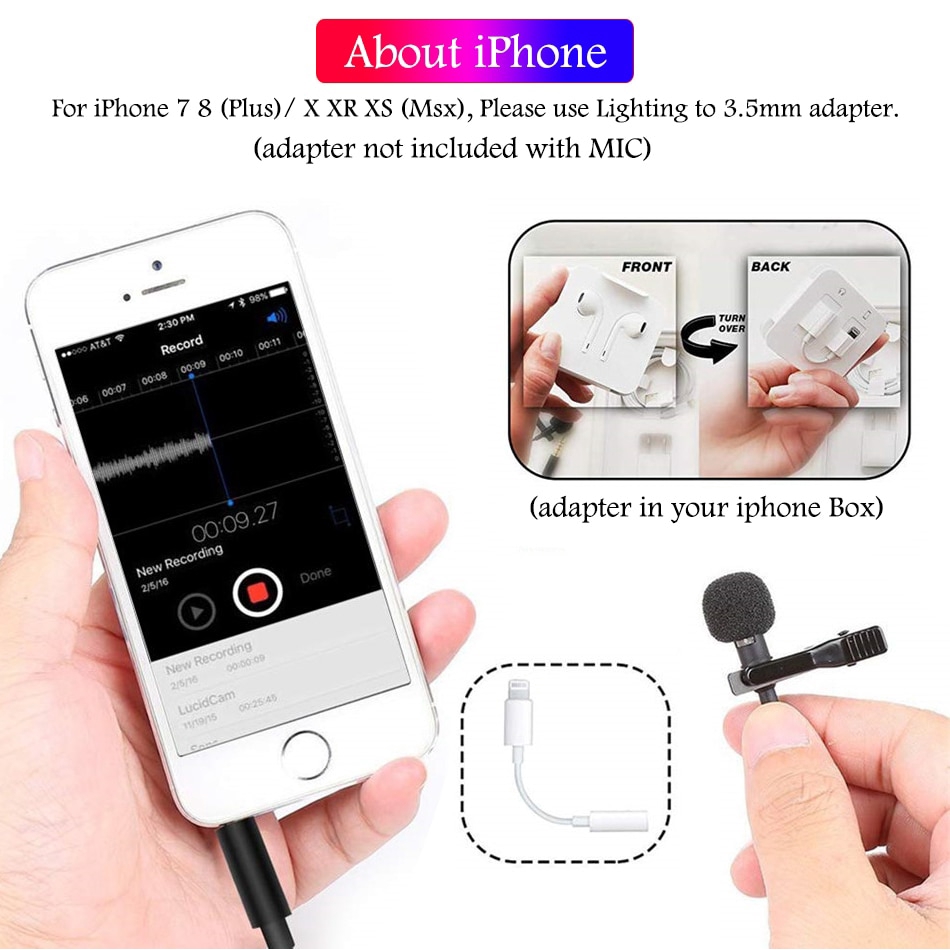 PC / Điện thoại / Camera Mini USB Microphone ve micrô dây chuyền Mic xách tay bên ngoài khuyết Microphon cho iPhone Computer Laptop